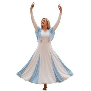 Body Wrappers Capelet Praise Dance Dress M Blue White Flowy Angelic Worship Wear